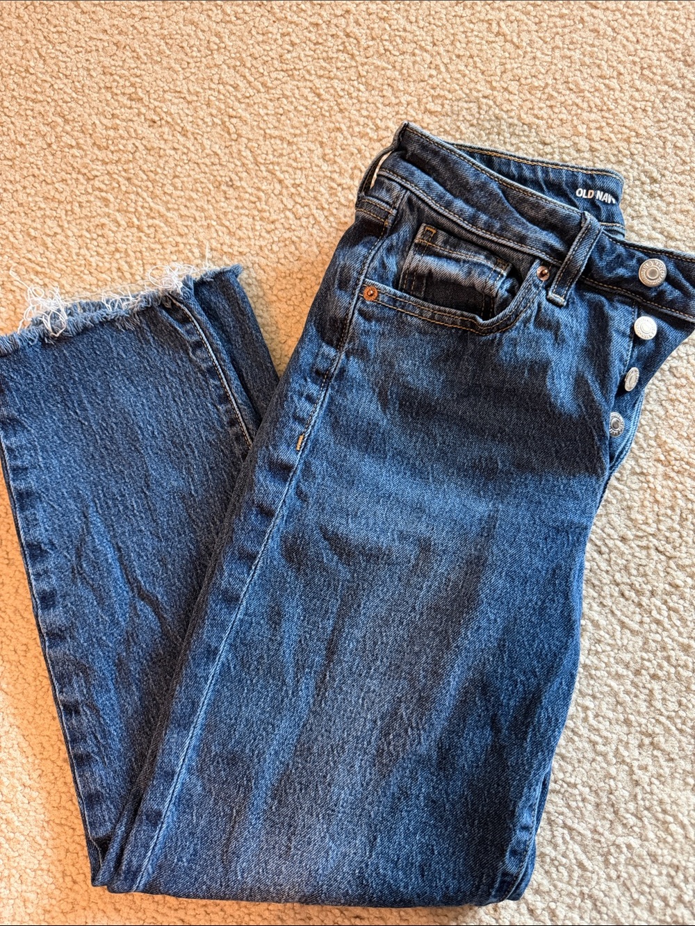 Old Navy Dark Blue High-Rise Button-Fly OG Straight Ankle Jeans
